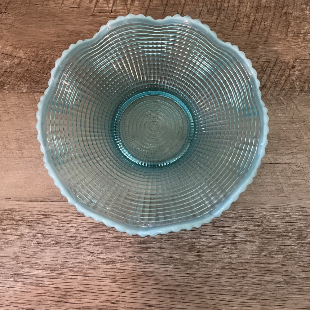 EAPG National Glass Co Ribbed Swirl Blue Opalescent Bowl Antique 1901 Swirl